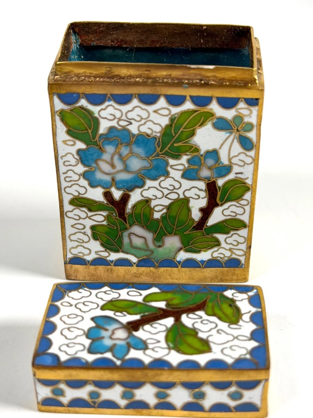 Vintage Chinese Cloisonné Small Canister Jar Set - 8 canisters w/ Original Box